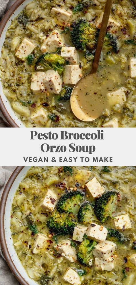 Orzo Broccoli, Broccoli Orzo, Pesto Orzo, 2024 Meals, Plant Based Soups, Orzo Soup, Savory Soups, Vegan Soups, Roasted Broccoli