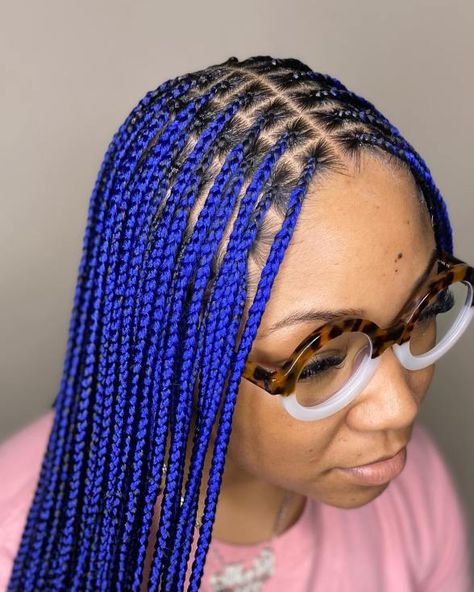 Neon Blue Box Braids Blue Box Braids, Best Braid Styles, French Braid Updo, Small Box Braids, Short Box Braids Hairstyles, Wedding Braids, Black Roots, Short Box Braids, Hair Adviser