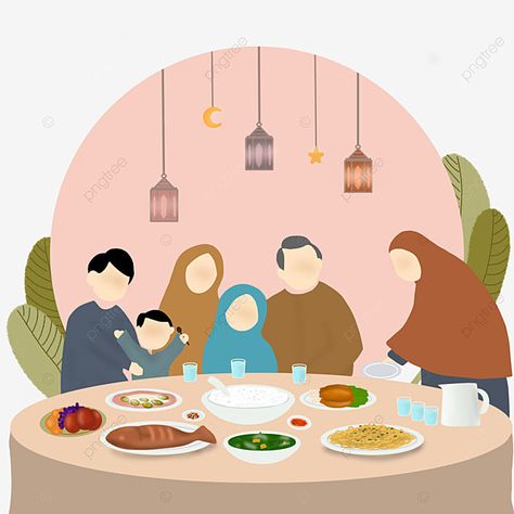 Iftar Ramadhan, Happy Iftar, Ramadan Preparation, Ramadan Png, Eating Together, Iftar Party, Family Png, Party Cartoon, Ramadan Lantern