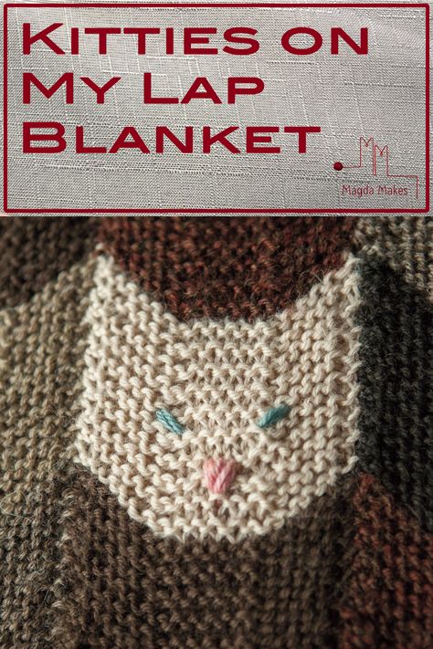 This cosy, delightful blanket pattern is easy enough for beginners yet a fun knit for the more experienced knitter. Grab your yarn and needles and make cat faces instead of squares! You too can have a lap full of cats and kittens as you make this blanket and whenever you use it.  You will join as you go and weave the ends in as you go as well. Once you are done knitting, there is very little finishing required! Knit Cat Blanket, Modular Knitting, Yarn And Needles, Small Knitting Projects, Cat Faces, Knit Ideas, Knitted Cat, Cat Blanket, Blanket Diy