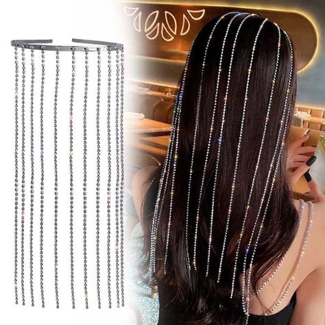 Material: Made of Metal and small processing diamond Color: Silver Hairband Diy, Diy Hairband, Tassel Headband, Hairband Hairstyle, Diamond Headband, Harajuku Anime, Dark Academia Clothes, How To Make Tassels, Academia Clothes