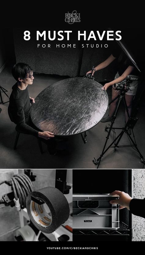 8 Home Studio Must Haves — Becki and Chris Youtube Studio Lighting Setups, Becki And Chris, Photography Studio Must Haves, Photographers Office Ideas, Video Studio Design Ideas, Podcast Studio Setup Ideas, Home Studio Setup Photography, Youtube Studio Design, Photography Office Ideas Studio Setup