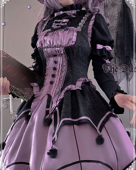 Devil Inspired on Instagram: "Halloween 👻 black and purple witch Lolita dress. Kuromi vibes 💀 Search “Polar Night” on devilinspired.com for the full set. Price: $117.00 #halloween #witchlolita #lolitadress #bittersweet #kawaii" Kuromi Aesthetic Outfit, Kuromi Outfit, Kuromi Clothes, Devil Inspired, Sanrio Outfits, Sanrio Clothes, Purple Witch, Kawaii Dress, Witch Outfit