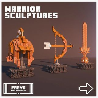 Minecraft Machines Design, Minecraft Warrior Statue, Freya Minecraft Builds, Minecraft Sculptures, Minecraft Statue Ideas, Statue Minecraft, Minecraft Statue, Warrior Sculpture, Minecraft Kingdom