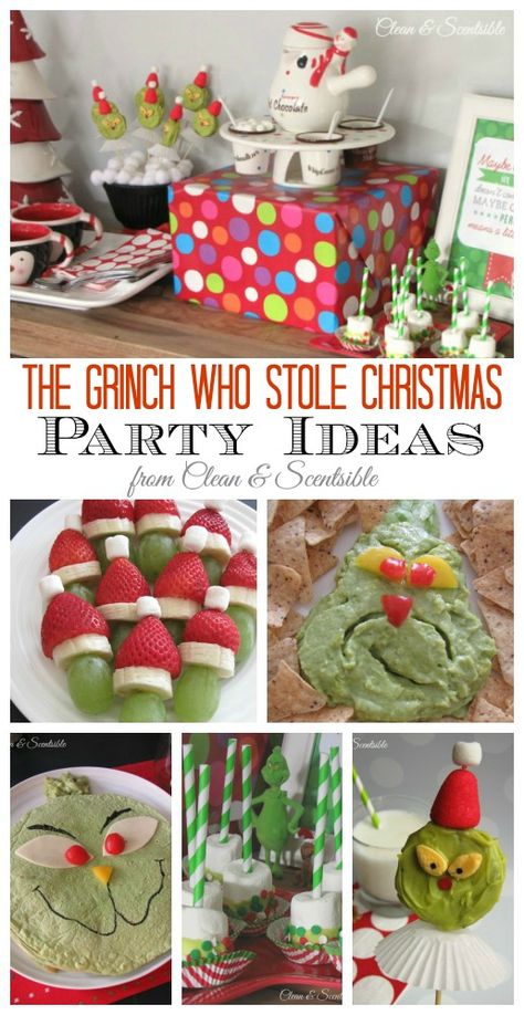 Lots of fun Grinch party ideas!  Great for a night of watching the Grinch too! Grinch Party Ideas, The Grinch Who Stole Christmas, The Grinch Movie, Grinch Christmas Party, Whoville Christmas, Grinch Who Stole Christmas, Grinch Party, Best Christmas Recipes, Kids Christmas Party