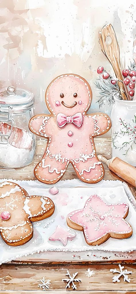 Christmas Gingerbread Wallpaper, Gingerbread Wallpaper, Cute Wallpapers For Android, Vintage Pink Christmas, Christmas Papers, Cute Christmas Wallpaper, Christmas Phone Wallpaper, Christmas Mantel Decorations, Christmas Wallpapers