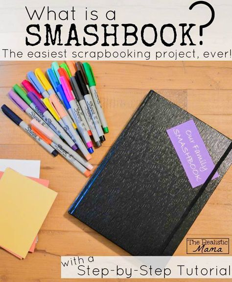 What is a Smash Book? With a Step-by-step tutorial so you can start today. (Love how simple this is!!) Perfect for a baby book, travel journal, or a family project that you make as you go. Scrapbook Project, Diy Buch, Smash Journal, Diy Sharpie, Simple Scrapbook, Family Project, Family Activity, Unique Crafts, Start Today