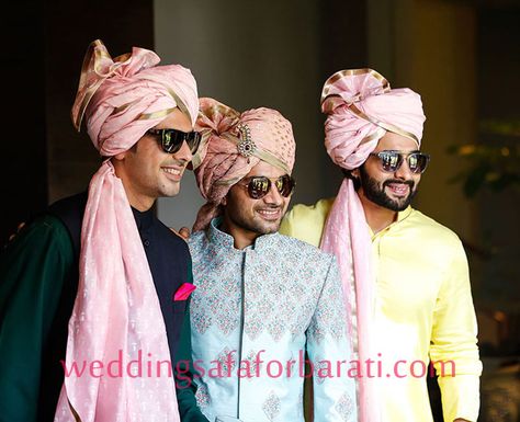 Safa Turban Indian Weddings, Wedding Safa For Barati, Pagdi Wedding Grooms, Brothers Outfits, Pitch Colour, Wedding Turban, Outdoor Wedding Backdrops, Asian Inspired Wedding, Bright Wedding Colors