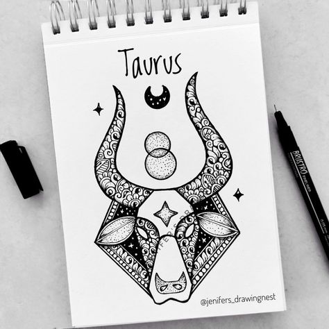 Zodiac mandala art Taurus Doodle, Libra Mandala Art, Zodiac Mandala Art, Mandala Art Designs, Sign Doodle, Taurus Bookmark, Zodiac Mandala, Mandala Art For Beginners, Bull Illustration Taurus Zodiac Art