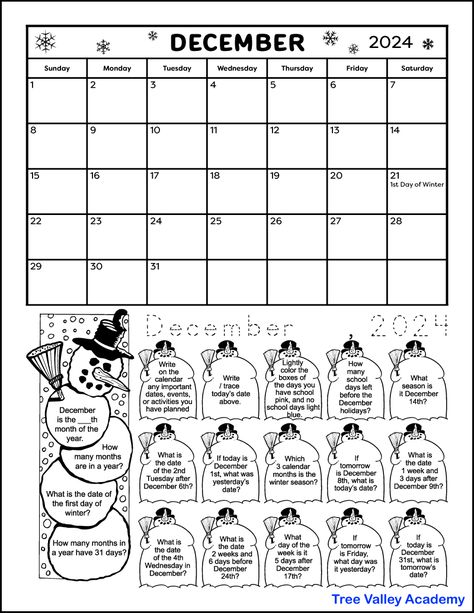 Calendar Lessons Kindergarten, Calendar Questions, Calendar Worksheets, December Calendar, Daily Calendar, 1st Grade Worksheets, Free Printable Calendar, 2024 Calendar, Kids Calendar