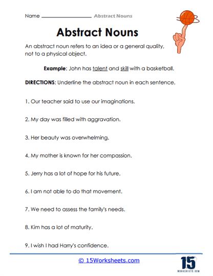 Abstract Noun Worksheet Grade 3, Underline The Nouns Worksheet, Abstract Noun Worksheet For Class 4, Abstract Nouns Worksheet Grade 5, Abstract Nouns Worksheet, Concrete And Abstract Nouns, Concrete Nouns, Suffixes Worksheets, Types Of Nouns