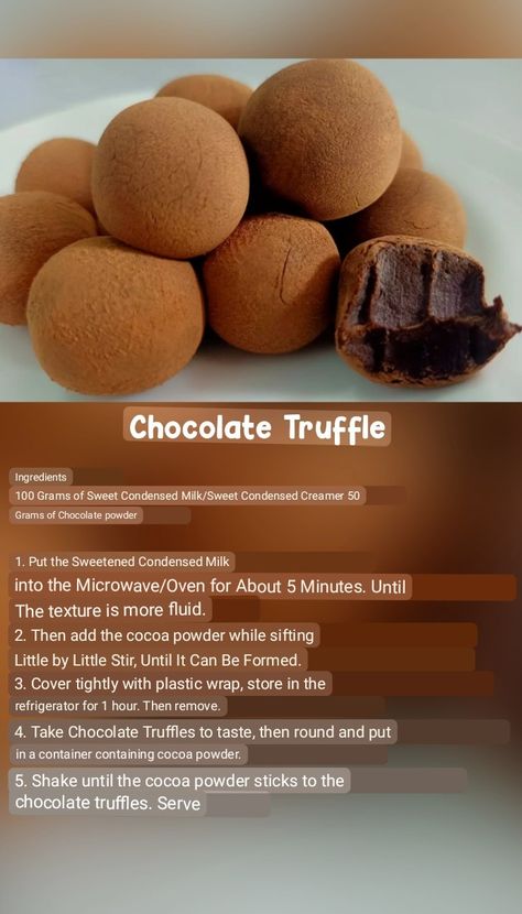 Condensed Milk And Cocoa Powder, Chocolate Truffle Recipe, Cats Adorable, Homemade Recipe Books, Homemade Cookbook, Cookie Recipes Homemade, Sweet Dishes Recipes, Truffle Recipe Chocolate, Tasty Recipes Videos