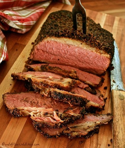 Homemade Pastrami Just Like Katz's New York Deli - Wildflour's Cottage Kitchen Montreal Smoked Meat Recipe, Homemade Pastrami, Montreal Style, Pastrami Recipe, Cured Meat Recipes, Pastrami Sandwich, Smoked Meat Recipes, Smoked Meat, Bbq Food