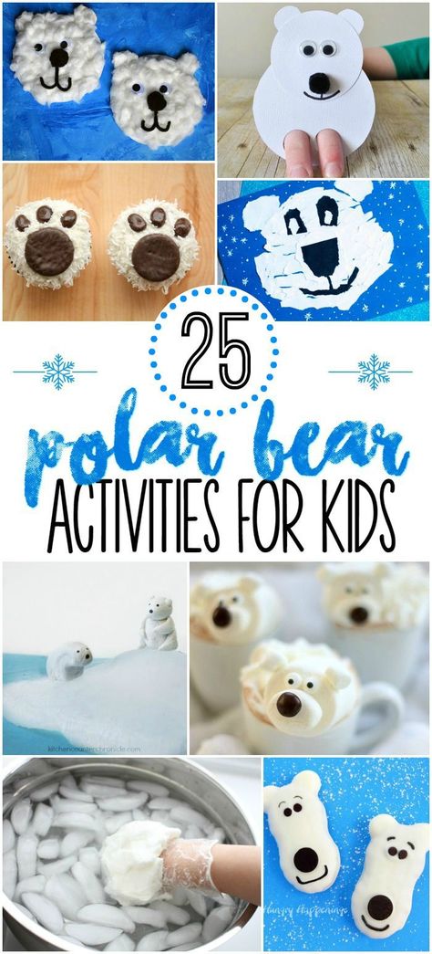 25 Polar Bear Activities for Kids. Crafts, snacks, and learning activities for preschool and kindergarten. Bear Activities For Kids, Polar Bear Activities, Polar Bears Preschool, Learning Activities For Preschool, Polar Animals Preschool, Polar Bears Activities, Bear Activities, Bears Preschool, Polar Bear Craft