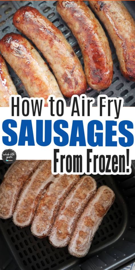 Make air fryer frozen sausages whether you're looking for frozen Italian sausage, brats, chicken sausage, or breakfast sausage. Either raw or pre-cooked! Air Fryer Frozen Sausage, Sausage Italian, New Air Fryer Recipes, Air Fryer Recipes Snacks, Fried Sausage, Air Fryer Cooking Times, Cooks Air Fryer, Italian Sausage Recipes, Frozen Breakfast