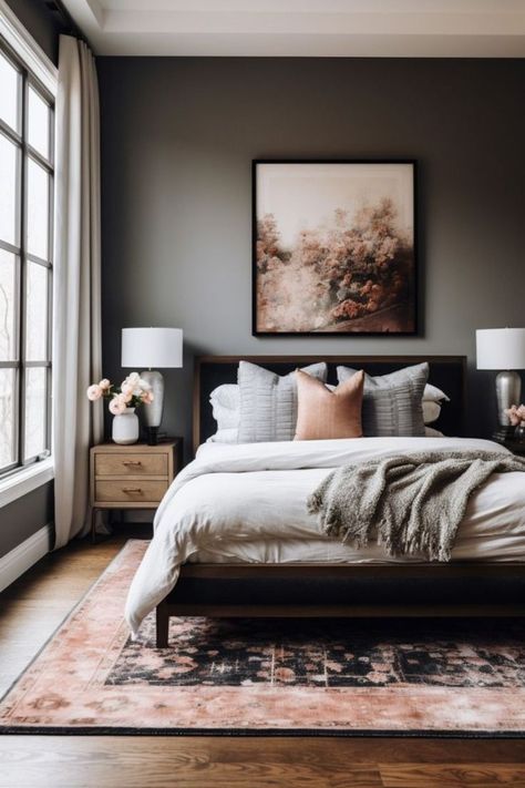 Creating a Rustic Home with Studio Mcgee Moody Bedroom, Dark Bed Frame Room Ideas, Moody Feminine Bedroom, Master Bedrooms Decor Romantic, Moody Master, Moody Romantic Bedroom, Suite Decor, Lakehouse Bedroom, Romantic Bedroom Ideas