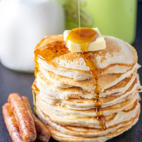 Sweet Cream Pancakes Recipe, Sweet Cream Pancakes, Cement Porch, Pancake Sausage, Basic Pancakes, Cream Pancakes, French Toast Waffles, Wheat Pancakes, Fluffy Light