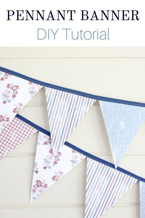 How to make a simple and easy fabric paper pennant banner.  This charming DIY triangle flag fun tutorial is perfect for parties like 4th of July, holiday, summer, home decor, children's nursery bedrooms, boys or girls, porch, mantle, entryway, and more. Diy Pennant, Pennant Banner Template, Diy Pennant Banner, Paper Pennant, Triangle Flag, Triangle Banner, Craft Projects For Adults, American Flag Decor, Printable Ideas