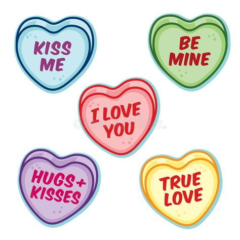 Sweets Illustration, Chocolate San Valentin, Sweetheart Candy, 3d Hearts, Valentine Candy Hearts, Love Heart Sweets, Text Illustration, Valentines Day Clipart, Cartoon Heart