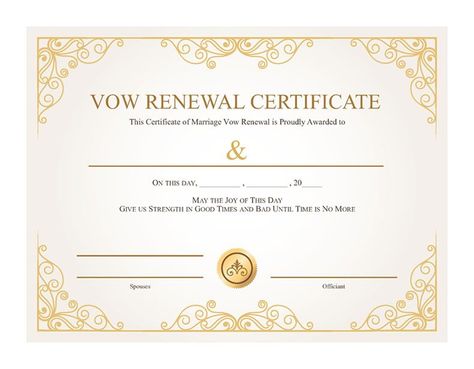 Free Printable Gold Vines Certificate of Vow Renewal Vow Renewal Certificate, Wedding Officiant Business, Simple Wedding Arch, Wedding Vow Renewal Ceremony, 50th Anniversary Invitations, Money Box Wedding, Renewal Wedding, Vow Renewal Ceremony, Wedding Renewal Vows