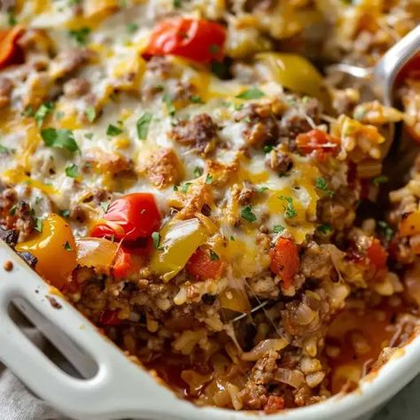 Easy Stuffed Pepper Casserole Chicken Parm Lasagna Recipe, Stuff Pepper, Unstuffed Pepper Casserole, Breakfast Peppers, Unstuffed Peppers, Pepper Casserole, Easy Stuffed Peppers, Stuffed Pepper Casserole, Stuffed Pepper