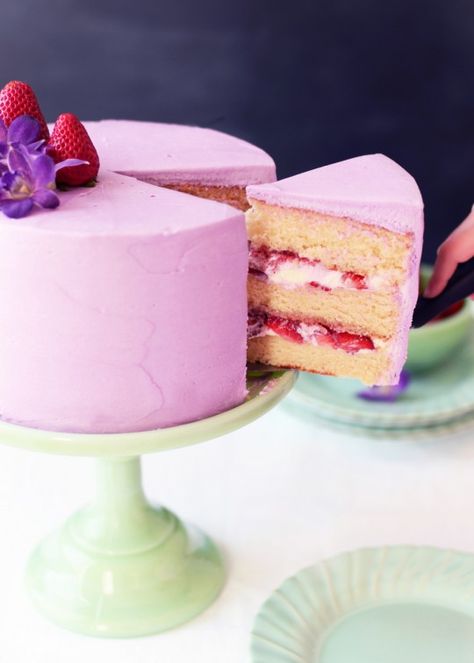 Strawberry & Lavender Buttermilk Cake | Sweetapolita Strawberry Lavender, Buttermilk Cake, Lavender Cake, Small Cakes, Baking Book, Strawberry Cakes, Cake Balls, Food Cakes, Strawberry Cake