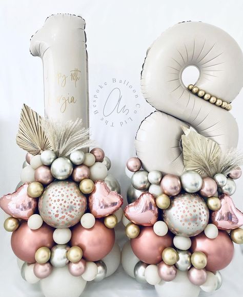 Ballon Stack, Boho Balloon Bouquet, Balloon Number Stacks, Balloon Stack, 18th Anniversary, Balloon Display, Balloon Arches, Neutral Boho, Venue Decor