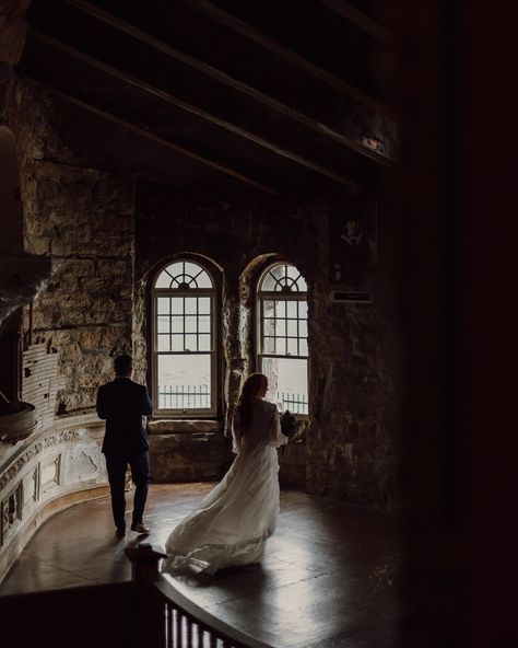 Northern New York bridals, inspired by grand scenery, a vintage bridal gown, and newlywed bliss. Boldt Castle radiates intense beauty and couldn’t have been a more perfect backdrop to capture N & D’s portraits just days after their wedding. Their portraits invoke soft romance and quiet serenity amidst the larger than life structure. Feeling small in a place so large and beautiful is a unique feeling and capturing it through my lens was an artistic experience. I’m in love with the lighting, ... Moody Wedding Photos, Castle Elopement, Redhead Bride, Vintage Bridal Gown, Soft Romance, Wedding Castle, Boldt Castle, Alexandria Bay, Wedding New York