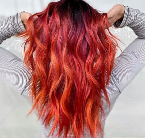 2 Toned Hair Color Ideas Red, Red And Black Hair Color, Hair Color Combinations, Red Hair Color Shades, Fantasy Hair Color, Sunset Hair, Red Ombre Hair, Red Blonde Hair, Hair Color Options