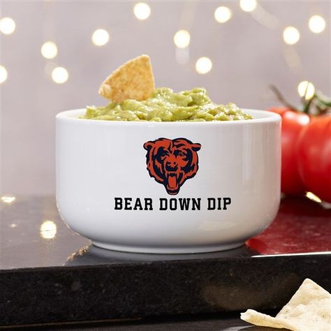 * Custom printed your team logo and 1 line of text * Sold separately  * Bowl measures 2 7/8 h x 5 in diameter and holds 14 oz. of their favorite treat * Each bowl is crafted of fine-quality heavyweight stoneware with a chip-resistant finish * Note: Bowl shape may vary slightly * Dishwasher & microwave safe * Imported Support your favorite team day or night with the NFL Chicago Bears Personalized Bowls. These bowls makes a perfect gift for any football fan year round! Officially Licensed by The M Personalized Bowls, Nfl Gifts, Personalization Mall, Farmhouse Candles, Nfl Chicago Bears, Personalized Throw Pillow, Teacher Personalized, Chicago Bears, Ceramic Bowls