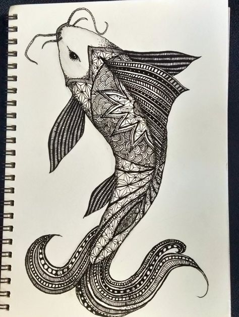 Koi Fish Zentangle, Fish Mandala Art, Zentangle Fish, Hair Doodle, Fish Mandala, How To Draw Abs, Animal Mandala, Zentangle Drawing, Fish Pictures