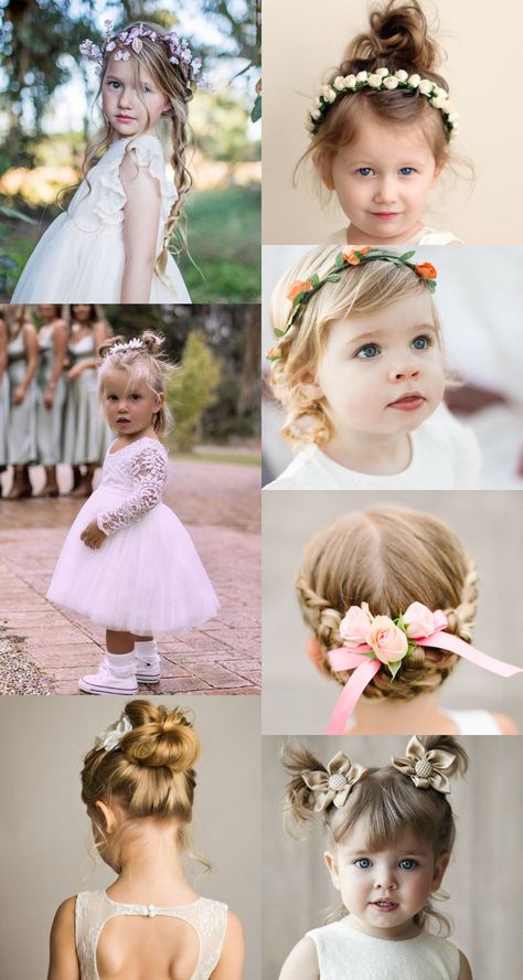 8 Of the Cutest Wedding Flower Girl Hairstyles You'll Ever See | Tulle & Chantilly Wedding Blog Toddler Wedding Hair, Wedding Hairstyles For Girls, Hairstyles For Fine Hair, Toddler Flower Girls, Flower Girl Hairstyles, Wedding Flower Girl, Long Hair Girl