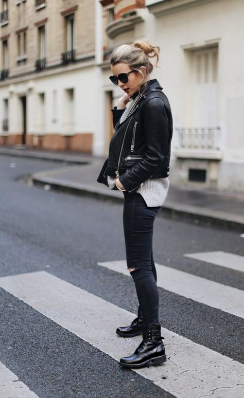 Combat boots - Pardon My Obsession Elle Outfits, Military Boots Outfit, Combat Boots Outfit Fall, Combat Boot Outfit, Converse Outfits, Fall Boots Outfit, Combat Boots Style, Random Style, Leather Jacket Style