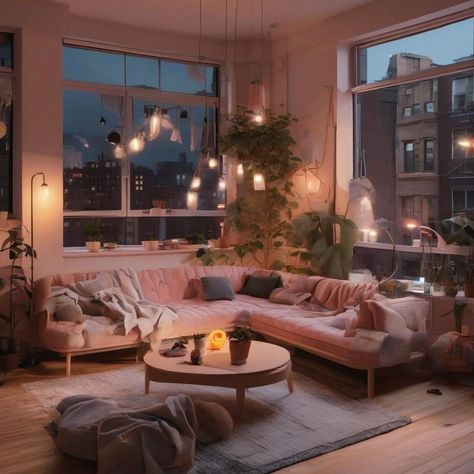 Cozy aesthetic new york apartment at night for artsy roomates Simple Bedroom Decor For Couples, Small New York Apartment Aesthetic, Apartment At Night, City Apartment Aesthetic, New York Apartment Aesthetic, City Apartment Decor, Adult Bedroom Decor, New York Bedroom, Couples Apartment