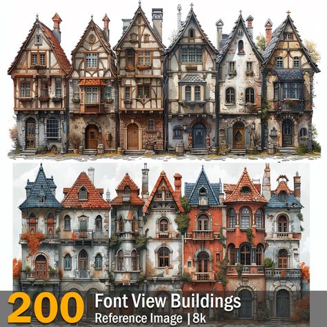 Font View Buildings | Reference Images | 8K,  on ArtStation at https://www.artstation.com/artwork/KenYLx Pond Reference, South American House, Medieval Notebook, Bridge Reference, Minecraft Towns, Buildings Reference, Steampunk Architecture, Tiny Glade, Medieval Buildings