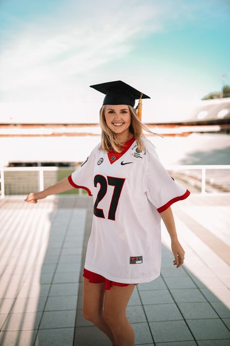 Gemstone.Photography, UGA, Standford Stadium Uga Grad Photos, Uga Graduation Pictures, Uga Graduation, Grad Picture Ideas, College Graduation Photoshoot, North Campus, Senior Football, Grad Pictures, Grad Pic