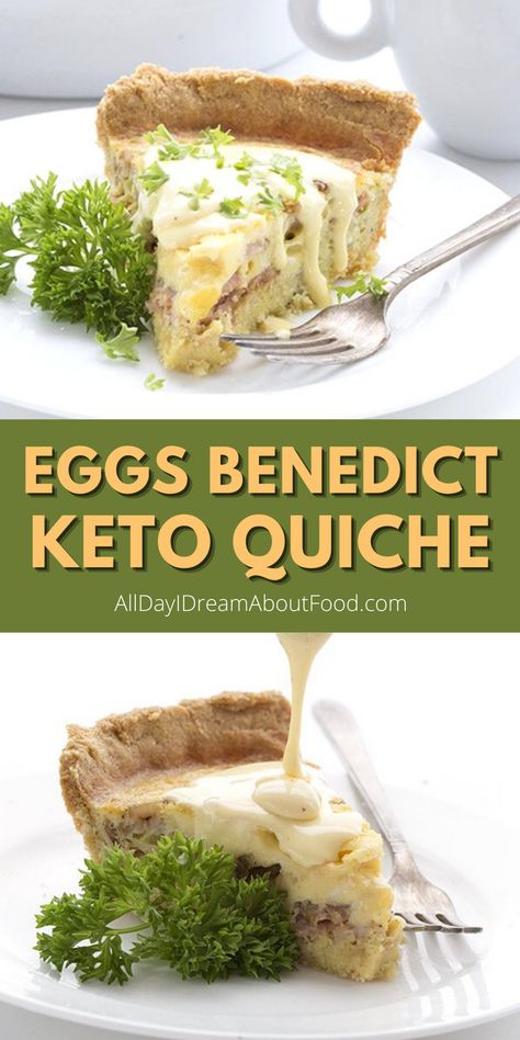 This delicious keto quiche recipe with satisfy your craving for Eggs Benedict. Packed with Canadian bacon and drizzled with an easy blender hollandaise sauce, it makes a great low carb dinner or brunch. Keto Egg Quiche, Low Carb Eggs Benedict, Gluten Free Eggs Benedict Casserole, Eggs Benedict Vegetarian, Bacon Egg And Cheese Quiche Crustless, Keto Quiche, Low Carb Quiche, South Beach Diet Recipes, Healthy Egg Breakfast