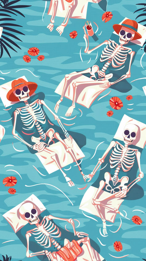 4th Of July Cell Phone Wallpapers, July Phone Backgrounds, Summer Spooky Wallpaper, Summerween Wallpaper Iphone, July Background Wallpapers Aesthetic, Summerween Background, Summer Skeleton Wallpaper, Summer Halloween Wallpaper, Summer Ween Wallpaper