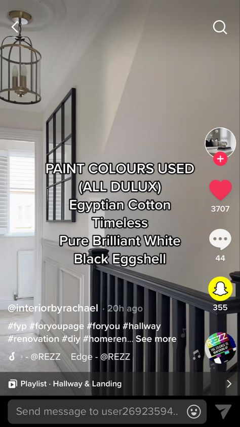 Egyptian Cotton Colour Scheme, Dulux Egyptian Cotton Hallway, Egyptian Cotton Dulux Paint Living Room, Egyptian Cotton Hallway, Egyptian Cotton Paint, Scandi Hallway, Dulux Egyptian Cotton, Hallways Ideas, Interior Wall Colors