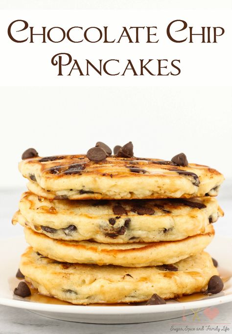 Chocolate Chip Pancakes Chocolate Chip Pancakes Recipe, Yummy Pancake Recipe, Pancake Recipes, Chocolate Chip Pancakes, Tasty Pancakes, Buttermilk Pancakes, Waffle Recipes, Pancakes And Waffles, Delicious Breakfast