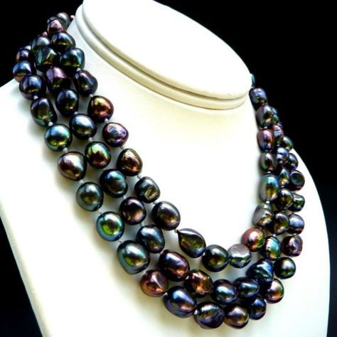 Pearl Necklace Handmade, Pearl Baroque, Peacock Pearl, Black Pearl Necklace, Black Pearls, Pearl Necklaces, Necklace Black, Freshwater Pearl Necklaces, New Classic