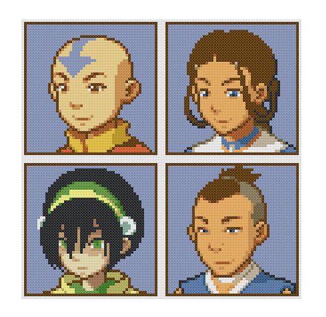 Free Avatar Portraits Cross Stitch Pattern Avatar the Last Airbender Aang Katara Toph Sokka by SpriteStitches on Etsy Avatar Cross Stitch Pattern, 32x32 Cross Stitch Pattern, Avatar Pixel Art The Last Airbender, Atla Perler Beads, Aang Embroidery, Avatar The Last Airbender Perler Beads, Avatar Perler Beads, Avatar Cross Stitch, Avatar Pixel Art