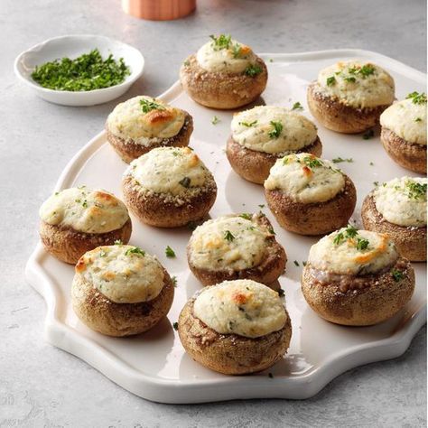 Bacon and Fontina Stuffed Mushrooms Recipe: How to Make It Stuffed Mushrooms With Cream Cheese, Ham Appetizers, Cream Cheese Stuffed Mushrooms, Hor Dourves, Bake Beans, Mushrooms Stuffed, Mushroom Stuffed, Cheese Stuffed Mushrooms, New Years Eve Food