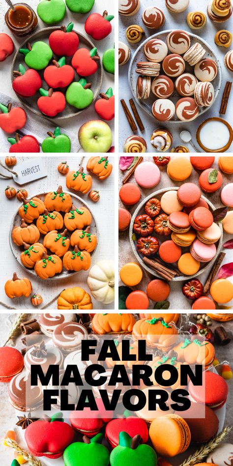 Fall Macaron Flavors #fall #macarons #frenchmacarons #autumn #pumpkin #apple #cinnamon Macaroons Flavors Macaron Filling, Pumpkin Macaroons Recipe, Macaron Fillings Flavors, Fall Color Macarons, Fall Wedding Macarons, Fall Macaron Tower, Autumn Macaron Flavors, Fall Flavor Combinations, Apple Macarons Recipe