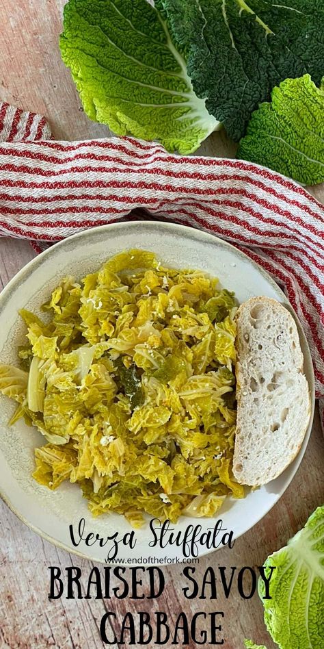 This easy Braised Savoy Cabbage is a delicious and healthy side for meat, egg and cheese dishes. Italian Cabbage Recipes, Cabbage Side Dish, Braised Cabbage, Savoy Cabbage, Italian Vegetables, Winter Dishes, Egg And Cheese, Cheese Dishes, Healthy Side