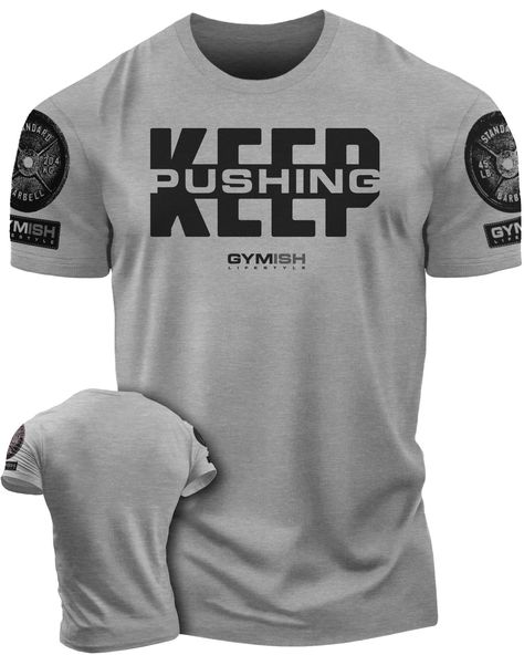 PRICES MAY VARY. T-Shirts 60% Cotton/40% Poly; Hoodie 100% Cotton Made in USA or Imported Pull On closure Machine Wash Keep Pushing - These fitness mens shirts carry fun sayings and quotes about exercise. The humor and novelty on each funny gym shirt for men will make them a favorite wardrobe piece Cool T-Shirt - These funny workout shirts for men with sayings feature a cotton tee perfect for a guy at the gym. The gym workout shirts for men are highly comfortable and flexible for workouts Unique Powerlifting Shirts, Gym Shirts Mens, Crossfit Shirts, Grey Clothing, Weightlifting Shirts, Funny Gym Shirts, Funny Workout Shirts, Free T Shirt Design, Funny Gym