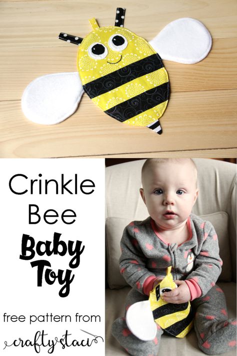 Crinkle Baby Toy, Taggie Toys, Crafty Staci, Bee Stuff, Baby Toys Diy, Diy Baby Gifts, Sewing 101, Bee Baby, Baby Sewing Projects