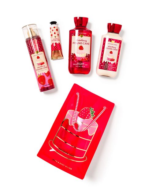 Strawberry Pound Cake Mini Gift Set | Bath & Body Works Bath And Body Gift Set, Strawberry Pound Cake, Bath N Body Works, Cake Gift, Pound Cake With Strawberries, Bath And Body Work, Gift Cake, Pink Girly Things, Bath And Bodyworks