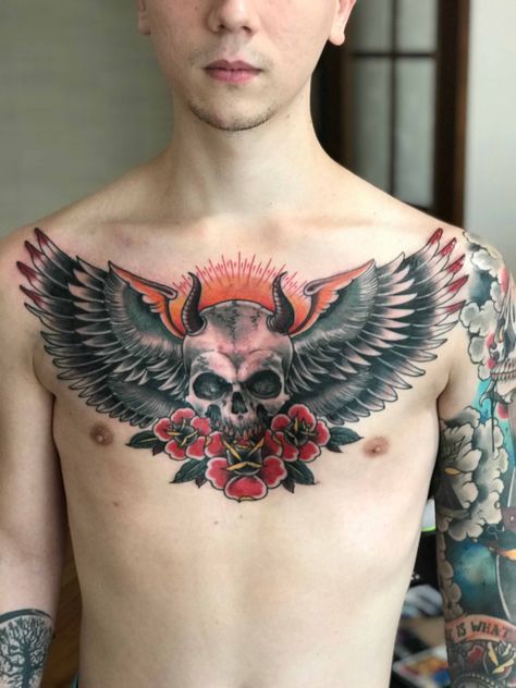 Symmetrical Chest Tattoo Men, Davinci Tattoo, Black White Tattoo, Griffin Tattoo, Abdomen Tattoo, Soccer Tattoos, Full Chest Tattoos, Vikings Tattoo, Black White Tattoos