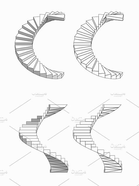 Spiral Staircase Vector Spiral Staircase Perspective, Spiral Staircase Drawing Easy, How To Draw Spiral Staircase, Spiral Staircase Sketch, Staircase Drawing Perspective, Spiral Stairs Drawing, Spiral Staircase Drawing, Staircase Sketch, Spiraling Staircase